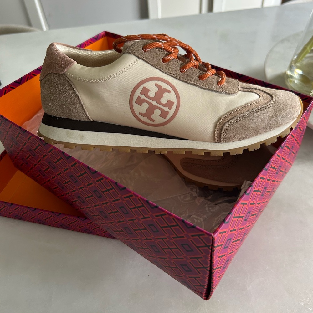 Tory Burch Beige and Brown Sneakers